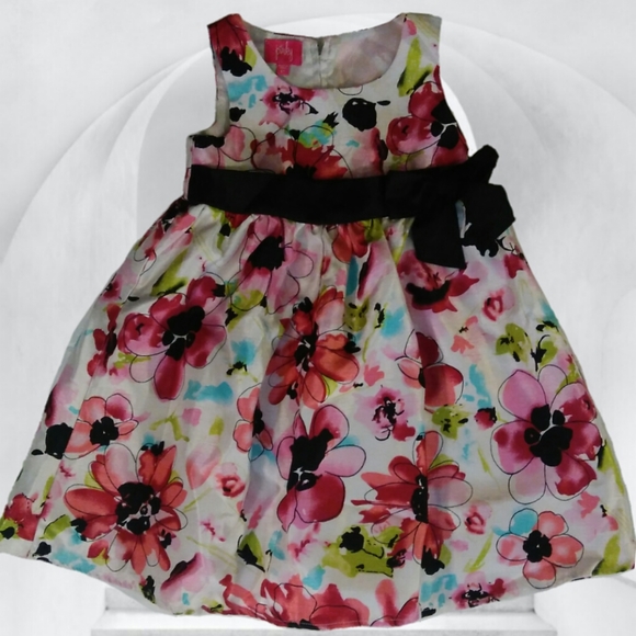 PINKY girls 5T FLORAL DRESS BLACK BOW ACCENT holidays Christmas easter 5 T - Picture 8 of 11